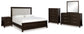 Neymorton California King Upholstered Panel Bed with Mirrored Dresser, Chest and Nightstand