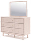 Wistenpine Full Upholstered Panel Headboard with Mirrored Dresser, Chest and 2 Nightstands