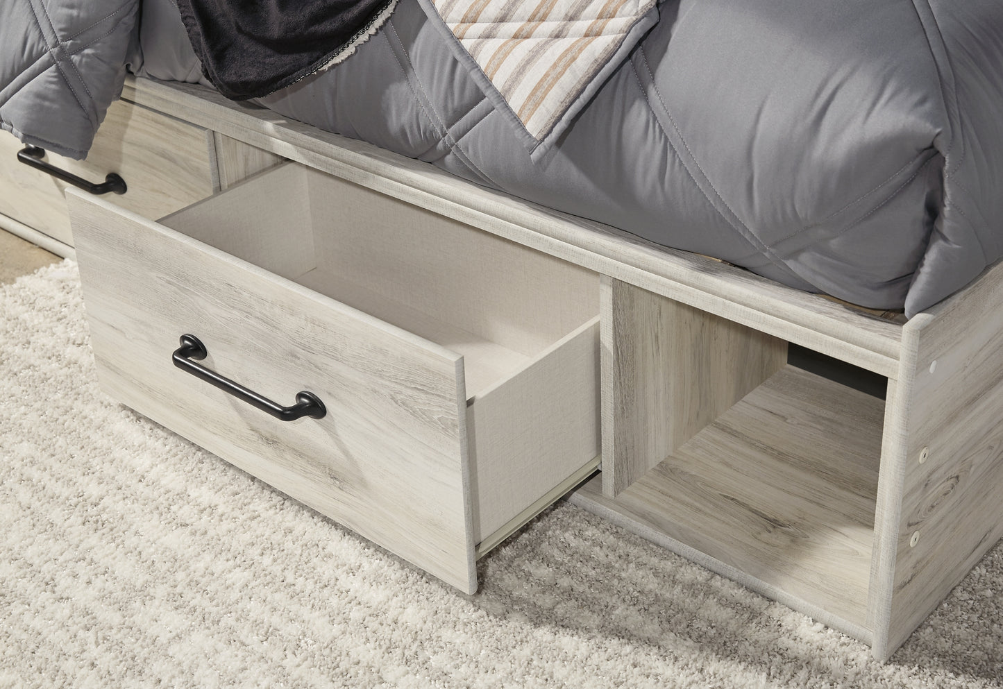 Cambeck Twin Panel Bed with 4 Storage Drawers with Mirrored Dresser, Chest and 2 Nightstands