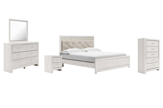 Altyra King Panel Bed with Mirrored Dresser, Chest and Nightstand