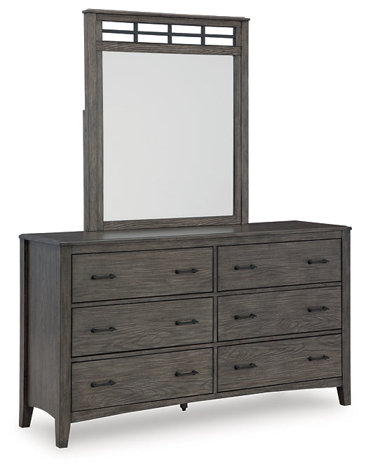 Montillan King Panel Bed with Mirrored Dresser